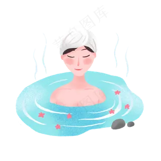 手绘可爱女神泡温泉,免抠元素
