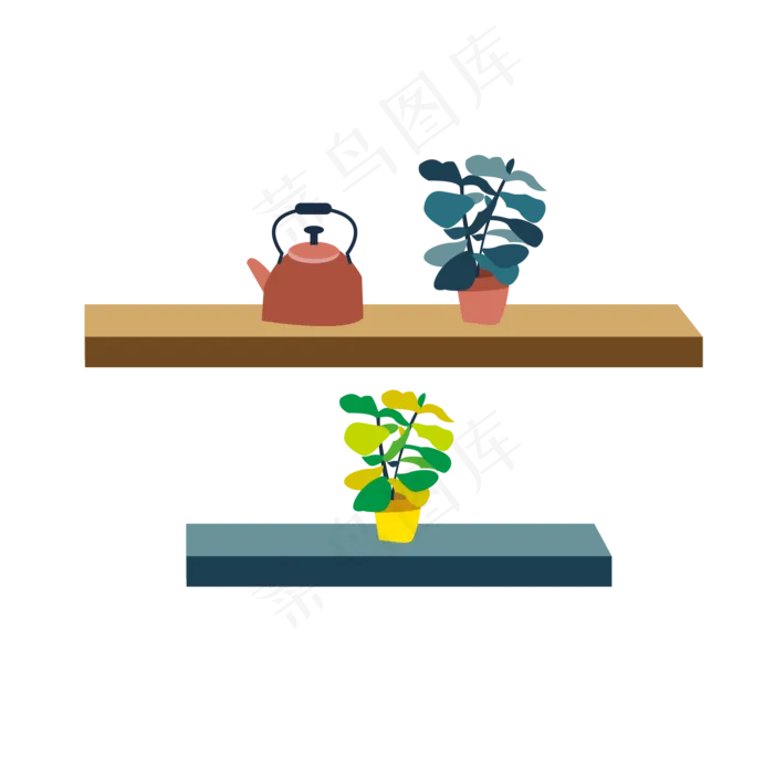 手绘矢量隔板上的盆栽(2126*2126px 300 dpi )ai矢量模版下载