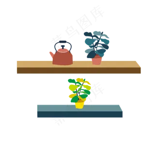 手绘矢量隔板上的盆栽