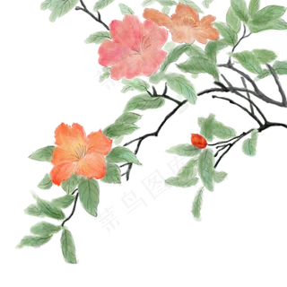彩色水墨传统花朵绘画元素