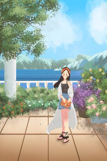 夏天赏花蔷薇女孩