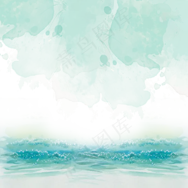 水彩小清新海边手绘(600X600(DPI:300))psd模版下载