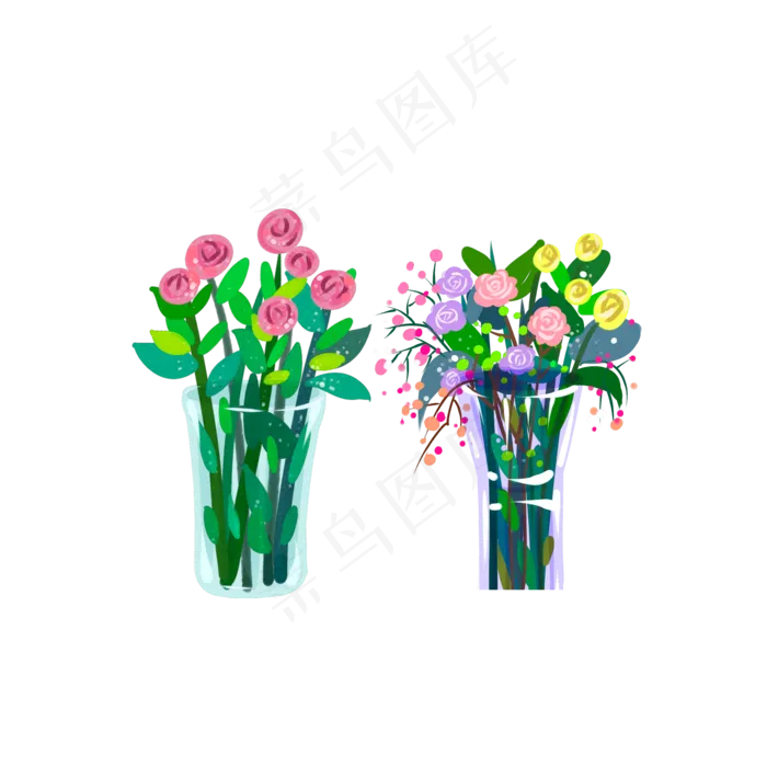两束美丽的花朵卡通元素(2000X2000(DPI:72))psd模版下载