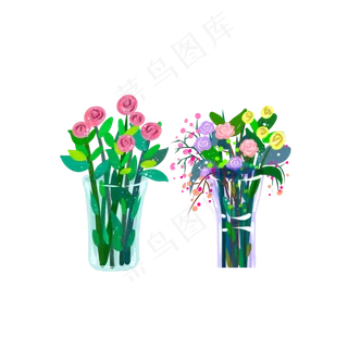 两束美丽的花朵卡通元素