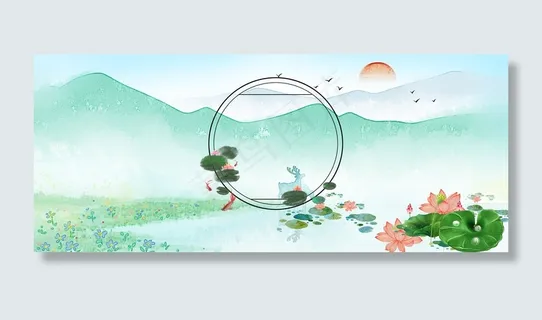 复古中国风六月荷花风景图 复古中国风六月荷花风景图