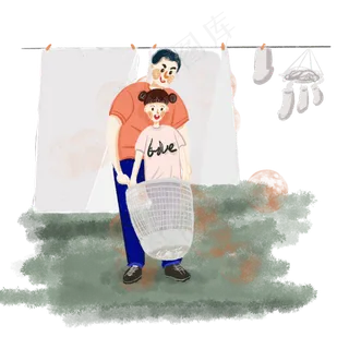 父亲节爸爸抱起站在篮子里的女儿