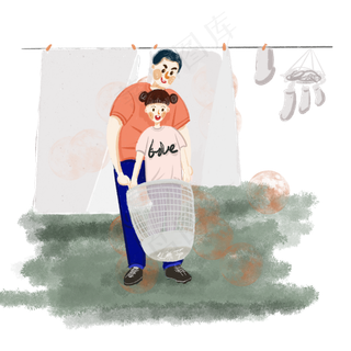 父亲节爸爸抱起站在篮子里的女儿