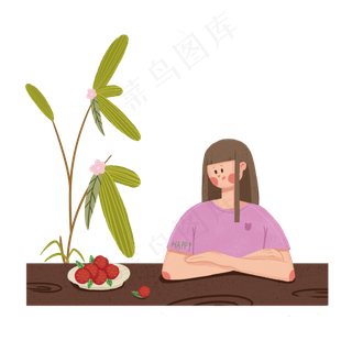 夏至吃水果的少女