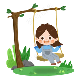春游之卡通女孩荡秋千PNG素材 春游之卡通女孩荡秋千PNG素材