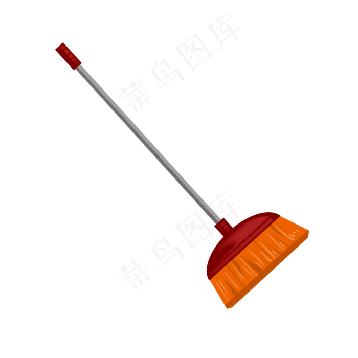 家居橘色扫帚插画