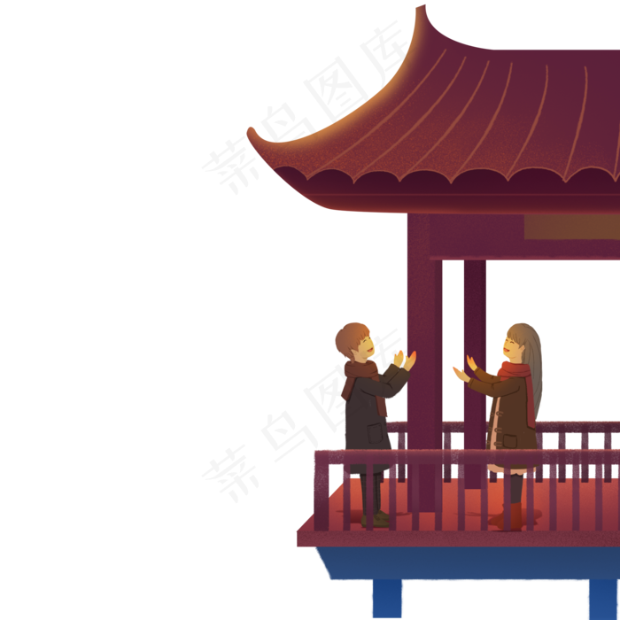 一对情人在亭子里玩免抠图(2000X2000(DPI:300))psd模版下载