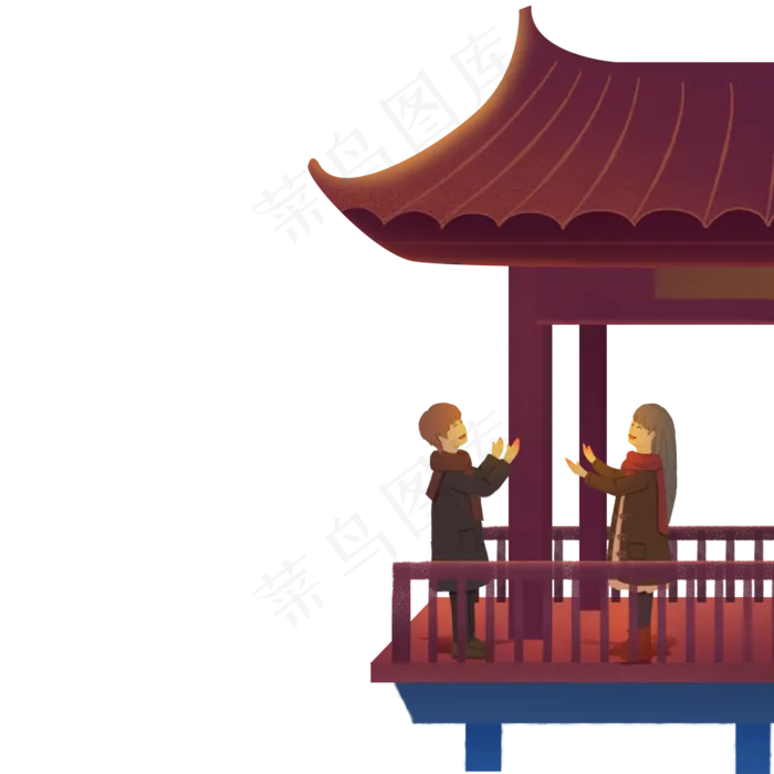 一对情人在亭子里玩免抠图(2000X2000(DPI:300))psd模版下载