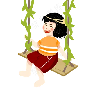 儿童节扁平风手绘荡秋千的小女孩