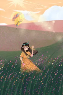 治愈唯美清新女孩旅游春天夏至薰衣草热气球