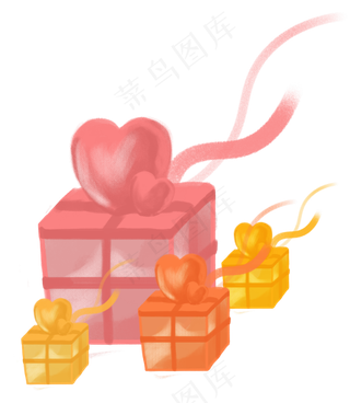 七夕520粉色爱心礼物盒手绘免