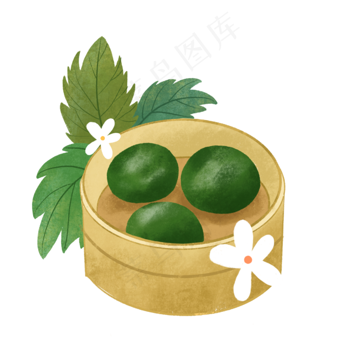 农历节气青团蒸笼白花清明食物清,免抠元素(3000X3000(DPI:300))psd模版下载