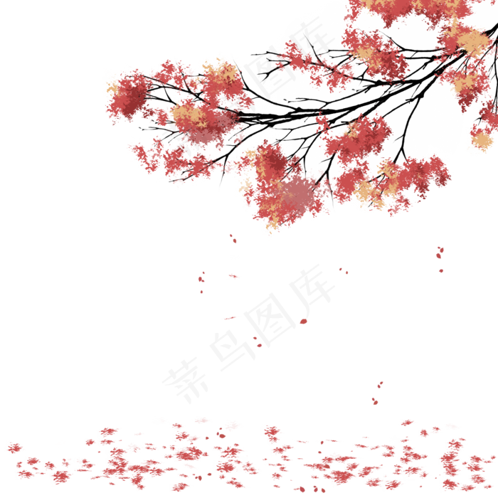 立秋中国风水墨枫树树枝装饰免扣,免抠元素(2000*2000px 300 dpi )psd模版下载