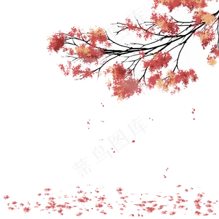 立秋中国风水墨枫树树枝装饰免扣,免抠元素