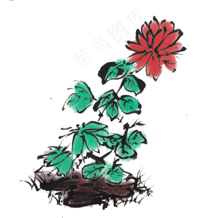 中国风水墨花草手绘插画,免抠元素