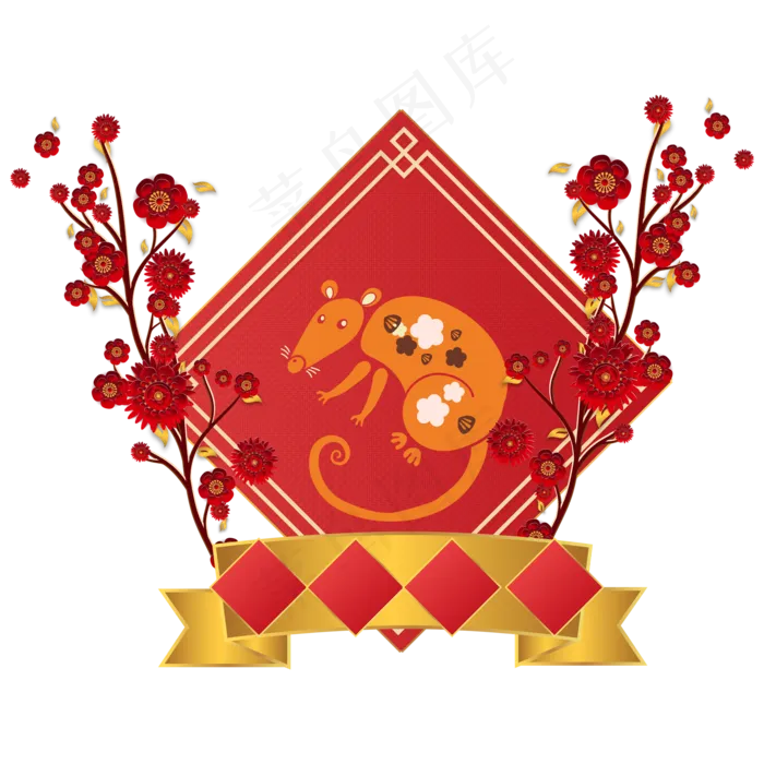 红色新年节日剪纸装饰图案,免抠元素(2000*2000px 300 dpi )ai矢量模版下载