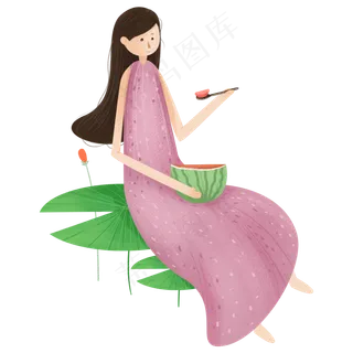 休闲夏季吃西瓜的女孩