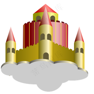 2.5D云中城堡矢量免抠png