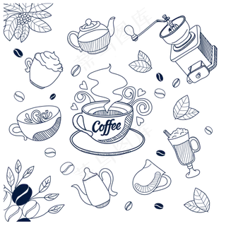 咖啡装饰线条矢量图