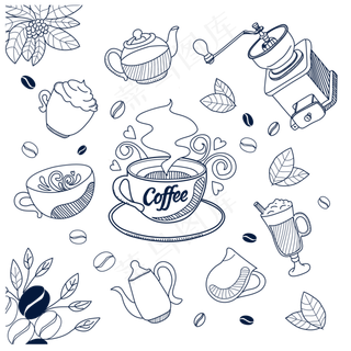 咖啡装饰线条矢量图