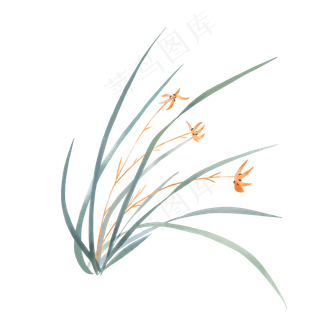 春天兰花黄花水墨,免抠元素