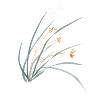 春天兰花黄花水墨,免抠元素