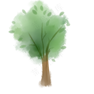 植树节水墨水彩手绘环保树木