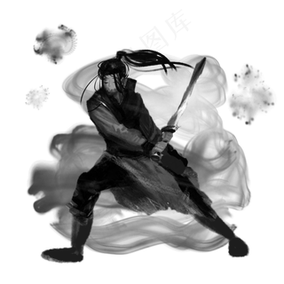 水墨侠客挥剑素材,免抠元素