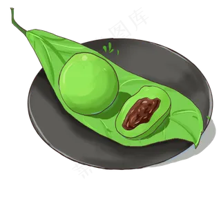 绿色的青团和叶子