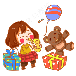 六一儿童节玩耍的女孩手绘