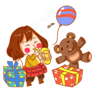 六一儿童节玩耍的女孩手绘