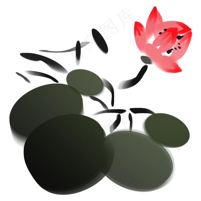 水墨风格荷花(2000X2000(DPI:300))psd模版下载