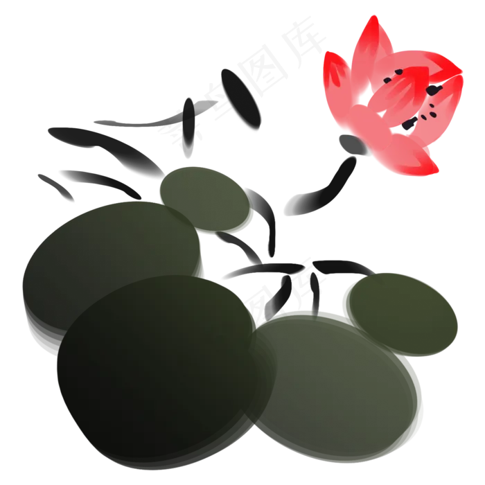 水墨风格荷花(2000X2000(DPI:300))psd模版下载
