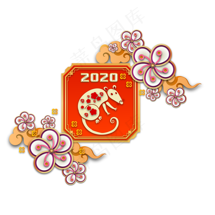 鼠年新年剪纸装饰,免抠元素(2000*2000px 300 dpi )ai矢量模版下载
