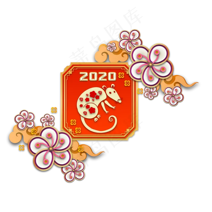 鼠年新年剪纸装饰,免抠元素(2000*2000px 300 dpi )ai矢量模版下载