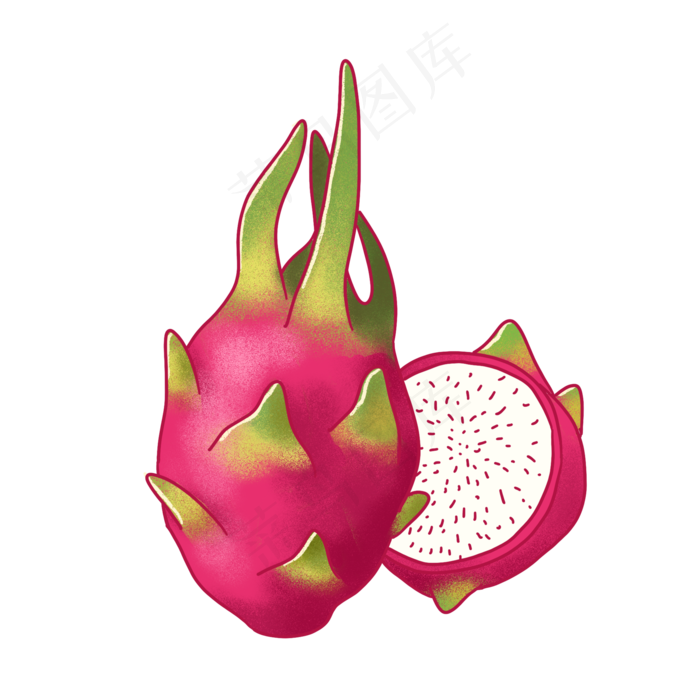 写实手绘新鲜火龙果PNG免抠素材