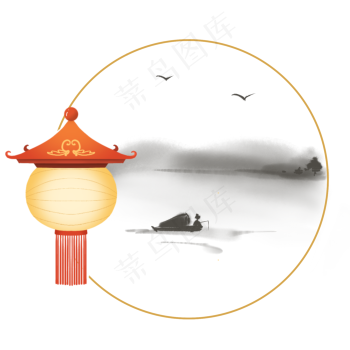 中国风灯笼水墨边框(2000X2000(DPI:300))psd模版下载