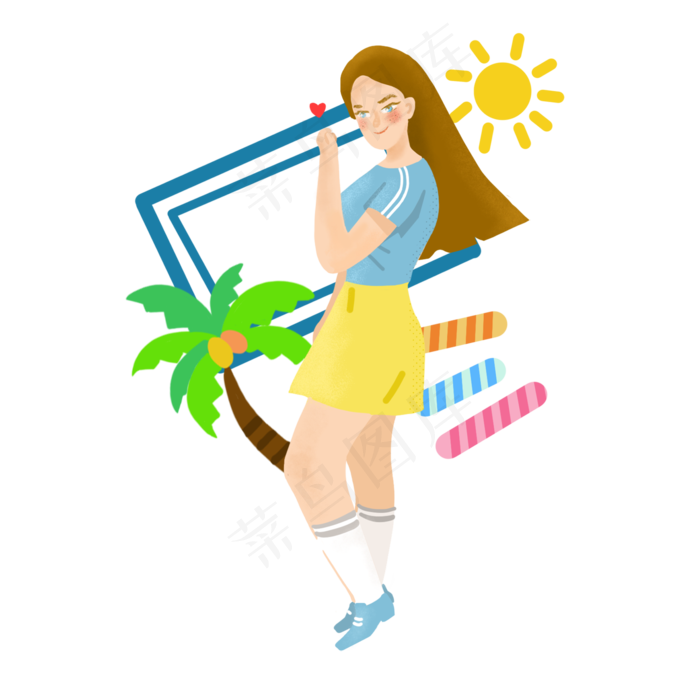 立夏椰子树和女孩(2000X2000(DPI:300))psd模版下载