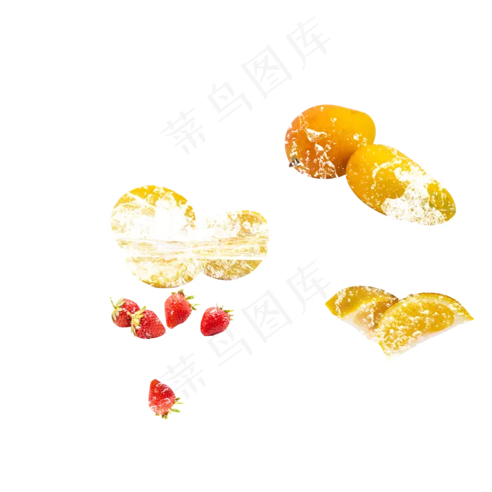 水果草莓橙子芒果冰块,免抠元素(2000X2000(DPI:300))psd模版下载