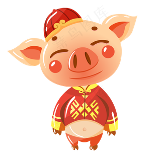 2019新年猪年可爱吉祥红色小猪免�,免抠元素