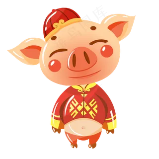 2019新年猪年可爱吉祥红色小猪免�,免抠元素