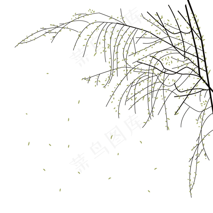 手绘扁平化矢量柳树,免抠元素