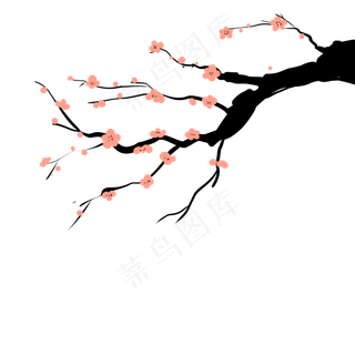 春季写意桃花树枝