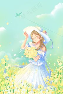 蓝色春天春季春分24节气油菜花旅行配图