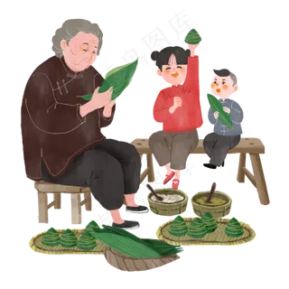 端午节包粽子人物