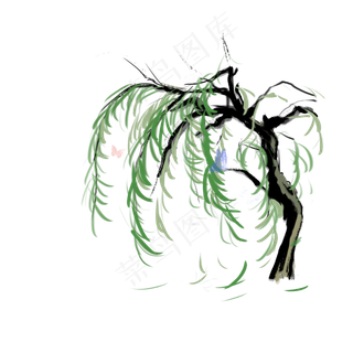 中国画柳树绿色古风